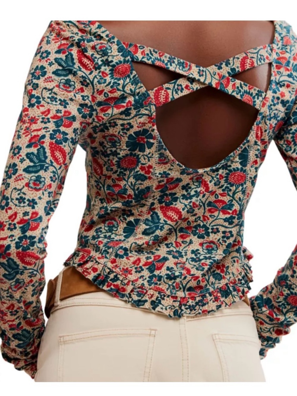 FREE PEOPLE Floral Scoop Neck Long Sleeve Top - Picture 5 of 5